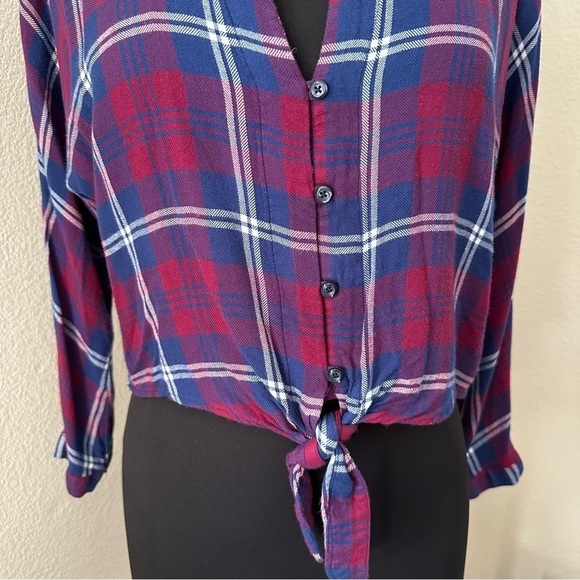 Rails Red Blue Sloane Crop Tie Front Flannel Button-down Shirt Size S/P - Picture 6 of 15